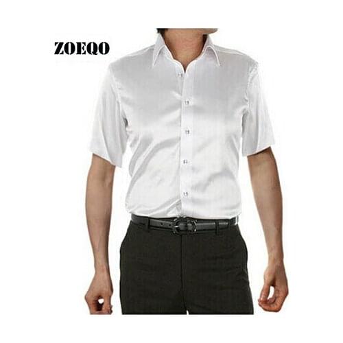 ZOEQO new brand summer style High quality silk short Sleeve men dress Shirts casual Men Shirt camisa masculina camisas hombre