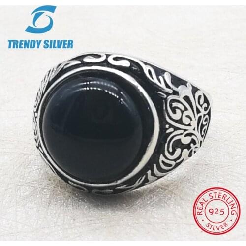 Silver 925 fine jewelry man rings men accessories turquoise gemstone natural black onyx red agate TRENDY SILVER TCR8056