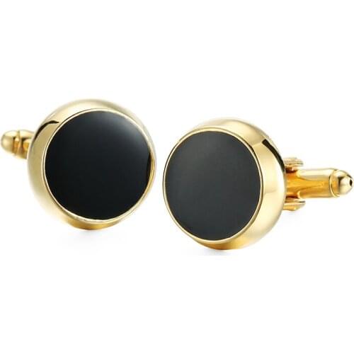 DY The new high quality enamel craft fashion men French shirt Cufflinks Man wedding suit shirt black round gold Cufflinks