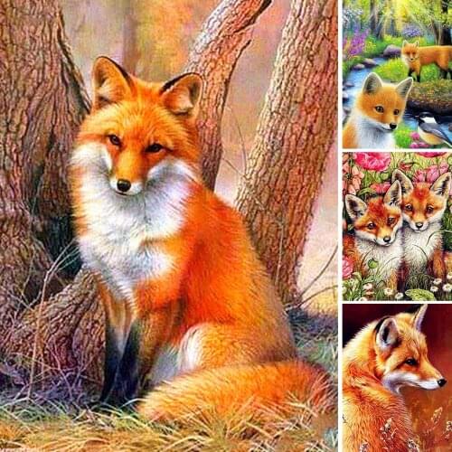 5D DIY Diamond Painting Animal Fox Cross Stitch Kit Full Drill Square Diamond Embroidery Mosaic Picture of Rhinestones Decor