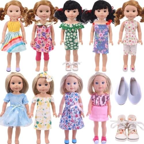 For 14.5 Inch Wellie Wisher & 32-34 Cm Paola Reina Doll Clothes Rainbow Dress Princess Dress Off Shoulder Short,Doll Shoes,Gifts