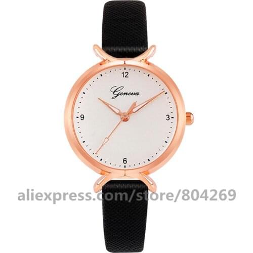 Wholesale Womens Quartz Watch Fashion Wrist Watch Leather Rose Gold Case Alloy Women Dress Watches