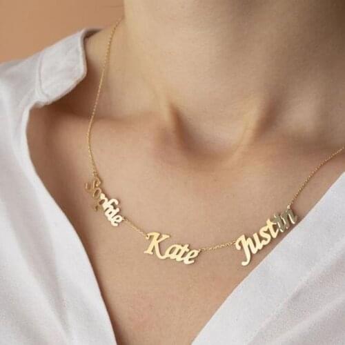 Personalized Multiple Names Necklace Custom 5 Nameplated Pendant Necklaces Jewellery Stainless Steel Letter Gold Choker Necklace