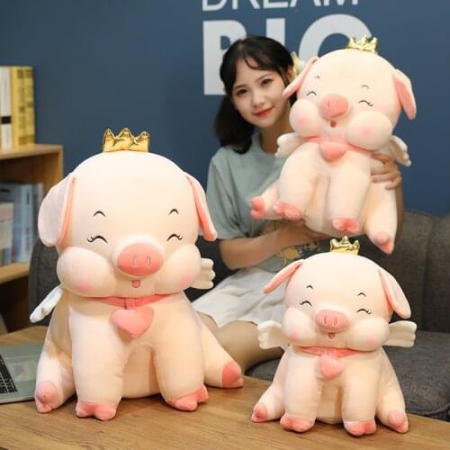 35/45/55cm Cartoon Cute Pink Pig Plush Toys Stuffed Kawaii Crown Pig Pillow for Girls Kids Princess Birthday Gifts