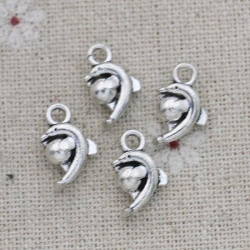 40PCS Silver Plated Dolphin Charms Pendants for Jewelry Making Bracelet DIY Accessories 15x9mm