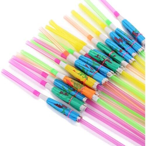 Handicraft Drinking Straw Kids Birthday Party Wedding Fluorescence Umbrella Decor Straws Bar Disposable LX2204