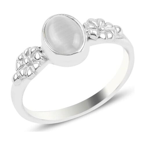 Silverlina Silver White Cat 'S Eye Engagement Ring