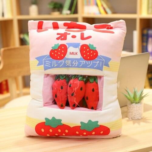 Kawaii Plush Pillow Creative Snack Bag Pillow Plush Toy Hamster Penguin Fruit Printing Pillow Fruit Strawberry Pillow
