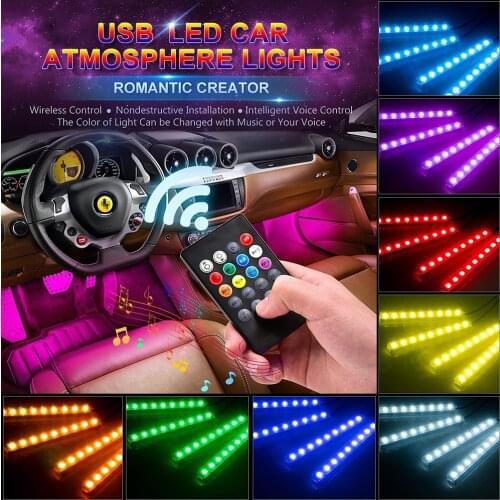 Car LED Interior Lights, USB Port 48 LEDs Wireless Remote Control Multicolor Music Interior Strip Lights for Car TV Home