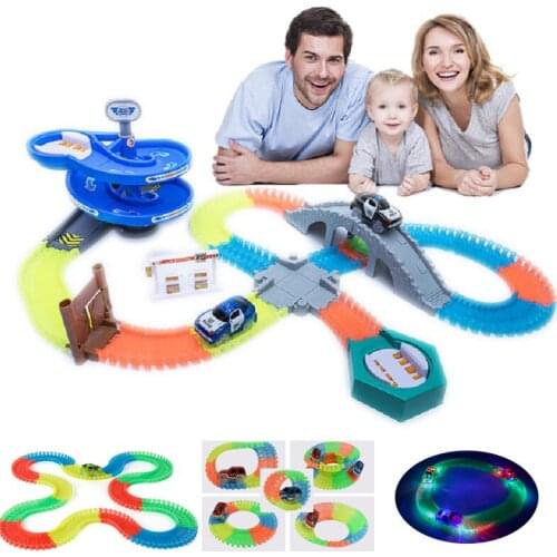 Magical Track Miraculous Glowing Race Track DIY Universal Accessories Ramp Turn Road Bridge Crossroads Toys For Children Gifts