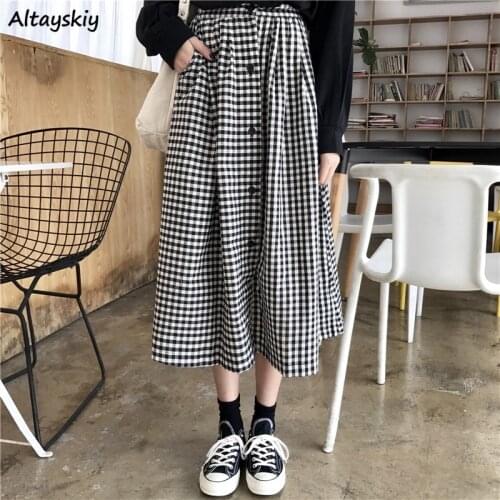 Skirts Women Button Design Classic Retro Japanese Style Students Elegant Female Simple All-match Summer Loose Leisure Soft New