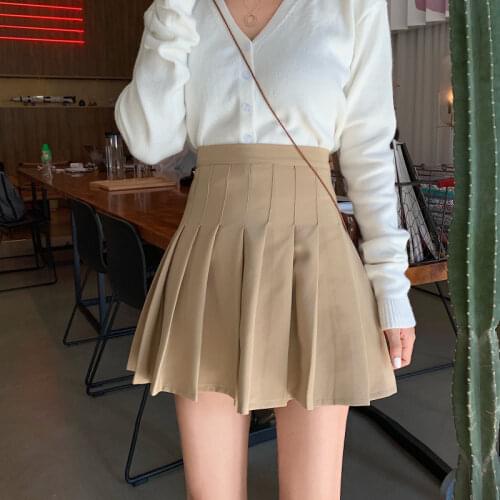 2021 new pleated skirt female summer high waist a-line skirt black bag hip short skirt