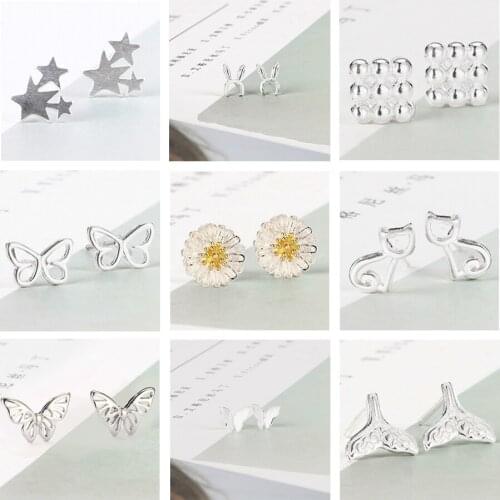 Newest 92 5 Sterling Silve Stud Earrings For Women Flower Heart Wings Fashion Jewelry Earring boucle d'oreille Brincos Bijoux