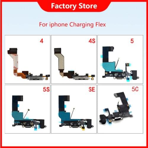 1pcs For iPhone 4 S 5S 5C SE Charger Charging USB Port Dock Connector Flex Cable With Microphone And Headphone Audio Jack