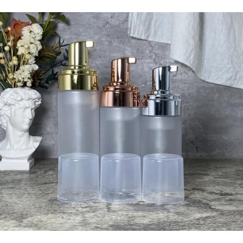 100ML/120ML/150ML/200ML frosted plastic PET bottle gold silver foaming facial MOUSSE cleanser hand cleaning skin care packing