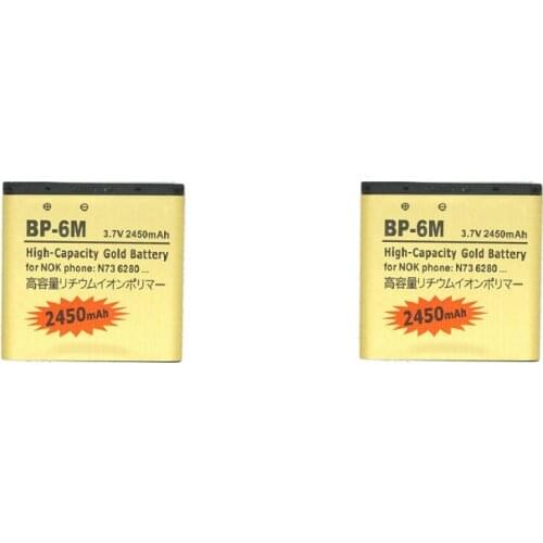 2pcs/lot 2450mAh BP-6M Gold Replacement Battery For Nokia N73 3250 3250 6151 6233 6234 6280 6282 6288 6290 9300 N77 N93 3250 ect