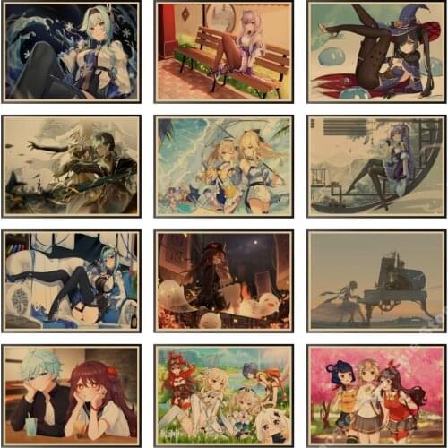Genshin Impact Anime Posters Kraft Paper Prints Home Room Decor Wall Stickers girl bedroom decoration anime poster