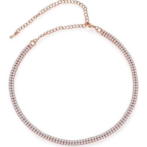 YJGS Shiny Zircon Necklace Short Choker Necklace Jewelry For Women Rhinestone Necklace Rose Gold Color Silver Color Accessories