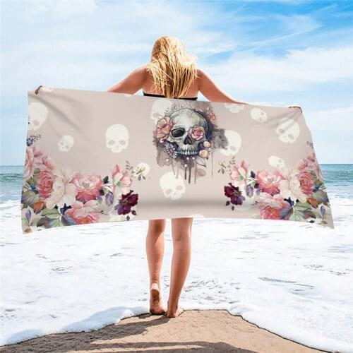 Large Wrap Bathing Towels for Home Gothic Style Skull Flowers Printed Summer Hot Sale Beach Towels Quick Dry Polyester toalla