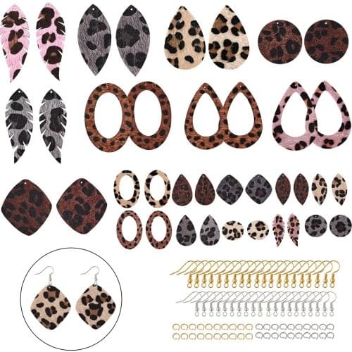 1 Set PU Leather Big Pendants and Brass Earring Hooks For DIY Dangle Earring Making Accessories, Mixed Color,57.5x27x2mm