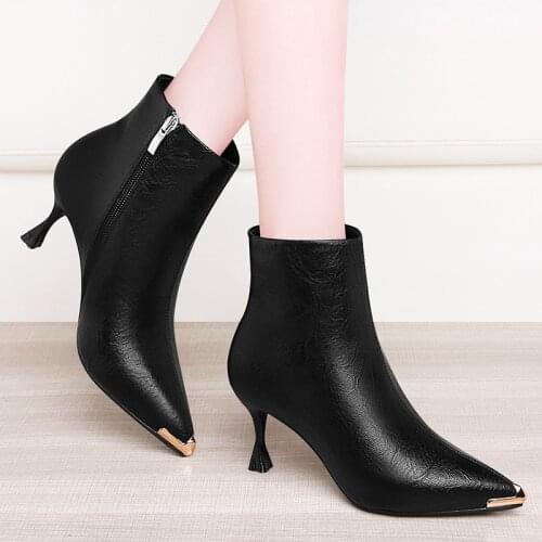 Pointed high-heeled ankle boots 2020 autumn and winter new And naked bo And naked boots ladies leather shoes leather boots women
