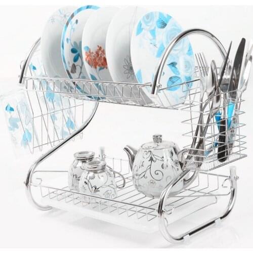 Fast shipping! Kitchen Cutlery Drain Rack 2 Layer Dish Drainer Iron Storage Organizer Rustproof Dishes Plates Organization Shelf