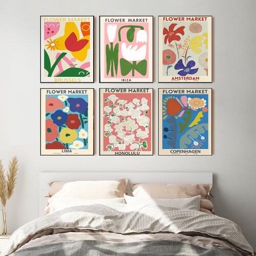 Florist Flower Market Art Exhibition Museum Poster Colored Flower Wall Home Decor Retro Florentine Style Print