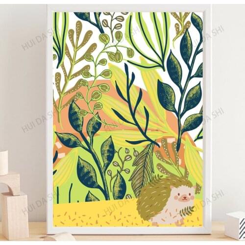 Kids Hedgehog Print, Botanical Print, Jungle, Nursery Print, Kids room print, Animals Print, Jungle Animals, Wall art, Hedgehog