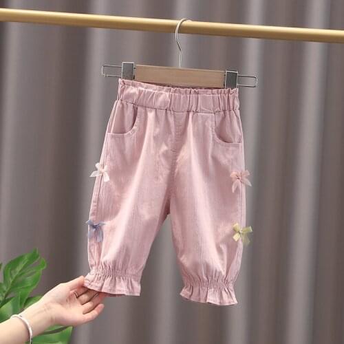 Bowknot Childrens Pants Summer Girls' Pants Baby Girls Casual Seven-Divided Childrens Pants Childrens Clothing Toddler Pants
