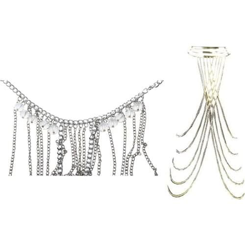 Silver Color Body Chain Gold Silver Plated Long Crystal Necklace with Jewelry Fashion Punk Ladies Girls Body Chain