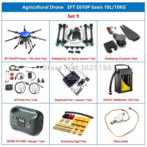 EFT E610S upgrade E610P 10L 10kg agricultural spray drone frame six axis 12S brushless water pump Hobbywing X6 power system kit