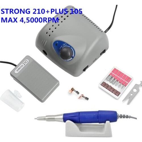 Strong 210 PLUS 105L 65W 45000RPM Electric Nail Drill Machine Model Handpiece Manicure Pedicure Nail File Bit Nail Art Equipment