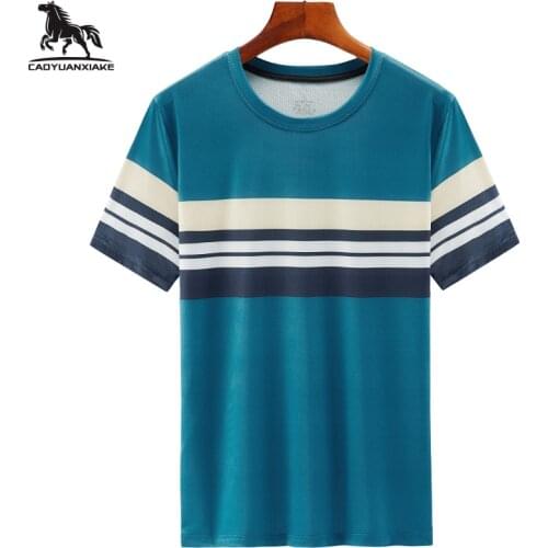 T-shirt men 6XL 7XL 8XL mens Short sleeve t-shirt Summer new stripe stretch Ice silk T-shirt mens casual Quick dry t shirts 892