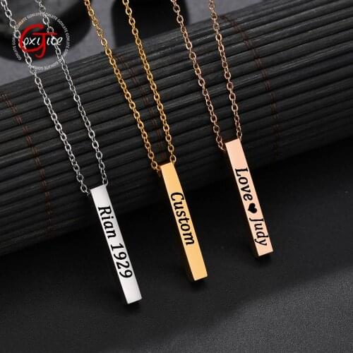 Goxijite Personalized Square Bar Custom Name Necklace Stainless Steel Four Sides Engraving Pendant Necklace Women Best Gift