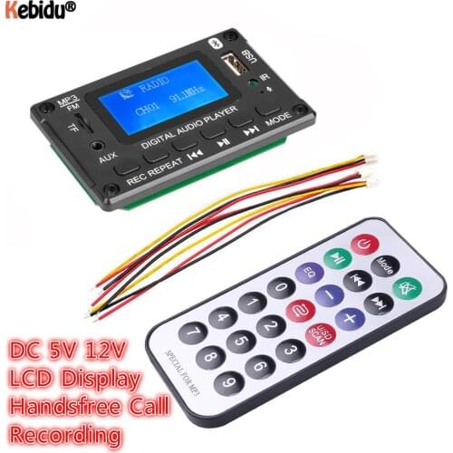 Hands-free 5V 12V LCD Lyrics MP3 Decoder Board Bluetooth5.0 Audio Receiver WMA WAV Decoding Support Recording Radio Display