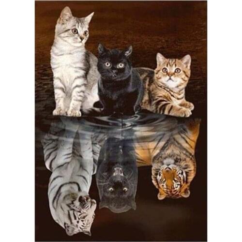 Kexinzu 5d Full DIY Square Diamond Painting Cross Stitch Animal Cat 3d Round Embroidery Mosaic Resin Home Decor Gifts K48