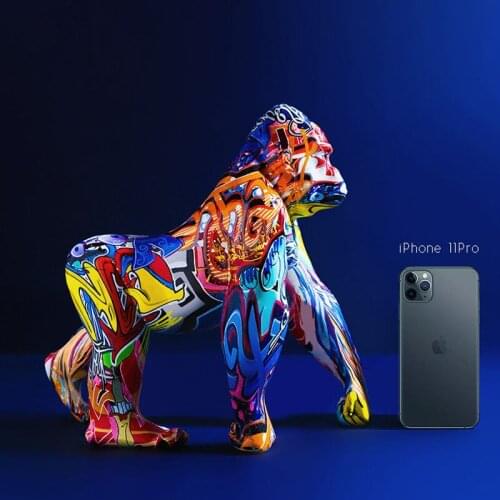 EUROPEAN CREATIVE COLORFUL GRAFFITI GORILLA STATUE VINTAGE RESIN ANIMAL SCULPTURE DESKTOP ORNAMENT HOME DECORATION ACCESSORIES
