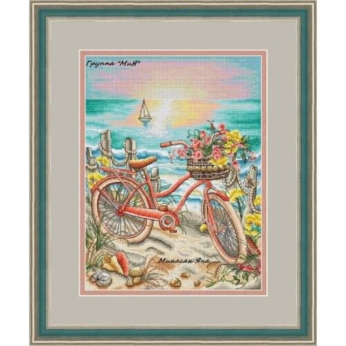 Mm Rabbit and fox with love cross stitch kit Animal cotton thread Love lock canvas stitching embroidery DIY Seaside bicycle
