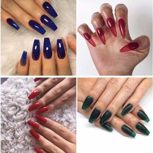 Multiple new jelly ballet false nails American punk style glass semitransparent pure color full nail tips bride fake nails lady