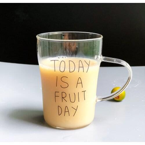New 380mL Creative Glass Mug Milk Juice Coffee Cup White Black Letter Mug Transparent Handle Mugs Home Drinkware Gift for Friend