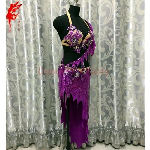 Belly dance clothes crystal bra and skirt 2pcs girls latin dance dress clothing Salsa ballroo Samba dance exercise sets costume