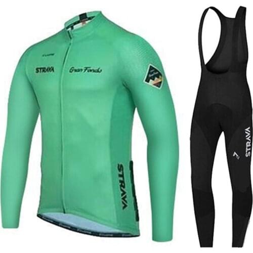2021 STRAVA Autumn Long Sleeve Cycling Jersey Set Bib Pants Ropa Ciclismo Bicycle Clothing MTB Bike Jersey Uniform Mens Clothes