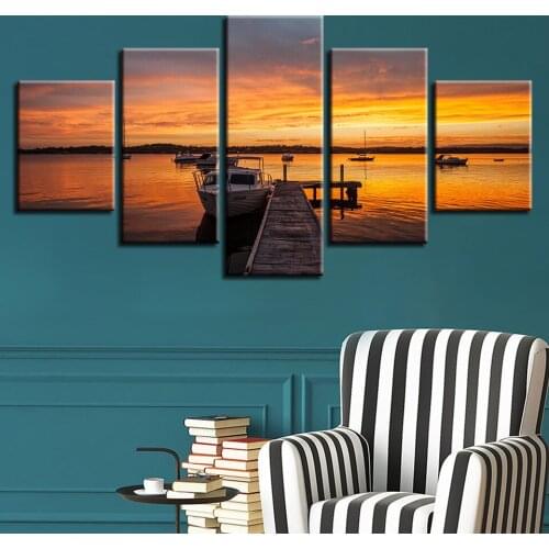 Landscape Sky Cloud Star Mountain River Hot Air Balloon 5 Piece Wall Pictures For Living Room Color Painting Art Home Decor