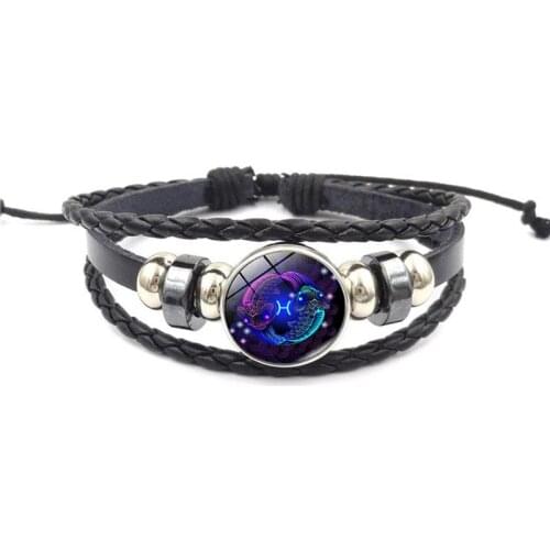 12 Constellation Beaded leather Bracelet braided bracelet punk style Handmade Luminous Unisex Bracelet Braided Bracelet