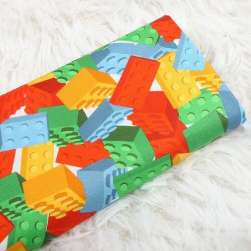 Half Yard Plain Cotton Fabric With Colored Building Blocks Print Handmade DIY Bag Garment Dress 100% Cotton CR-810