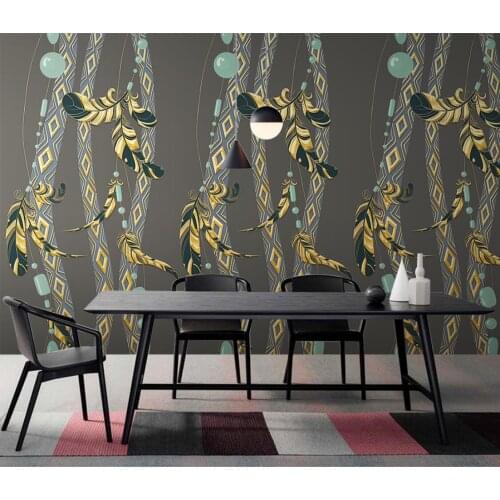 Custom size wallpaper embossed feather line background wall painting home decoration rope feather photo living room 3d wallpaper