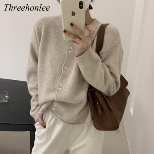 Casual Womens Sweaters Autumn 2021 Loose Single Breated Sweater Knitted Cardigan Female Korean Fashion Tops Blouse