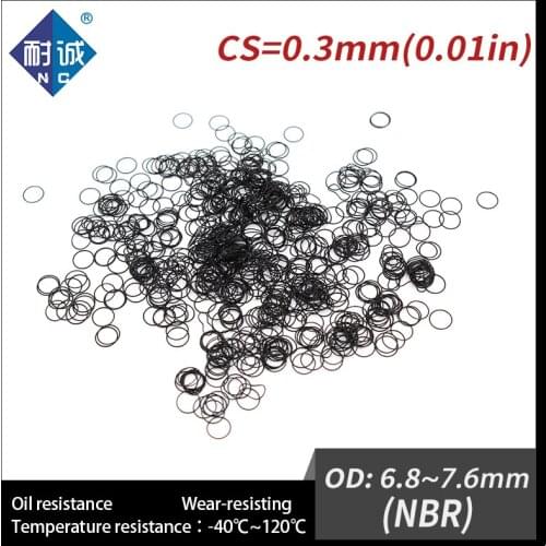 10PCS/lot Rubber Black NBR CS 0.3mm thickness OD6.8/7.6mm O Ring Gasket Oil resistant waterproof Nitrile rubber oring
