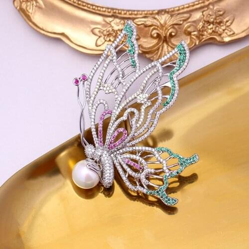 Luxury Rhinestone Zircon Double Butterfly Large Brooches Pins Clear Crystal Insect Brooch Wedding Bouquet Broach Jewelry Gift