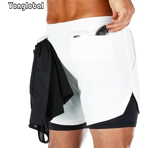 Mens Compression Shorts Sports Running Shorts 2 in 1 Quick Dry Double-deck Fitness Jogging Workout Gym Shorts Mens Bodybuilder